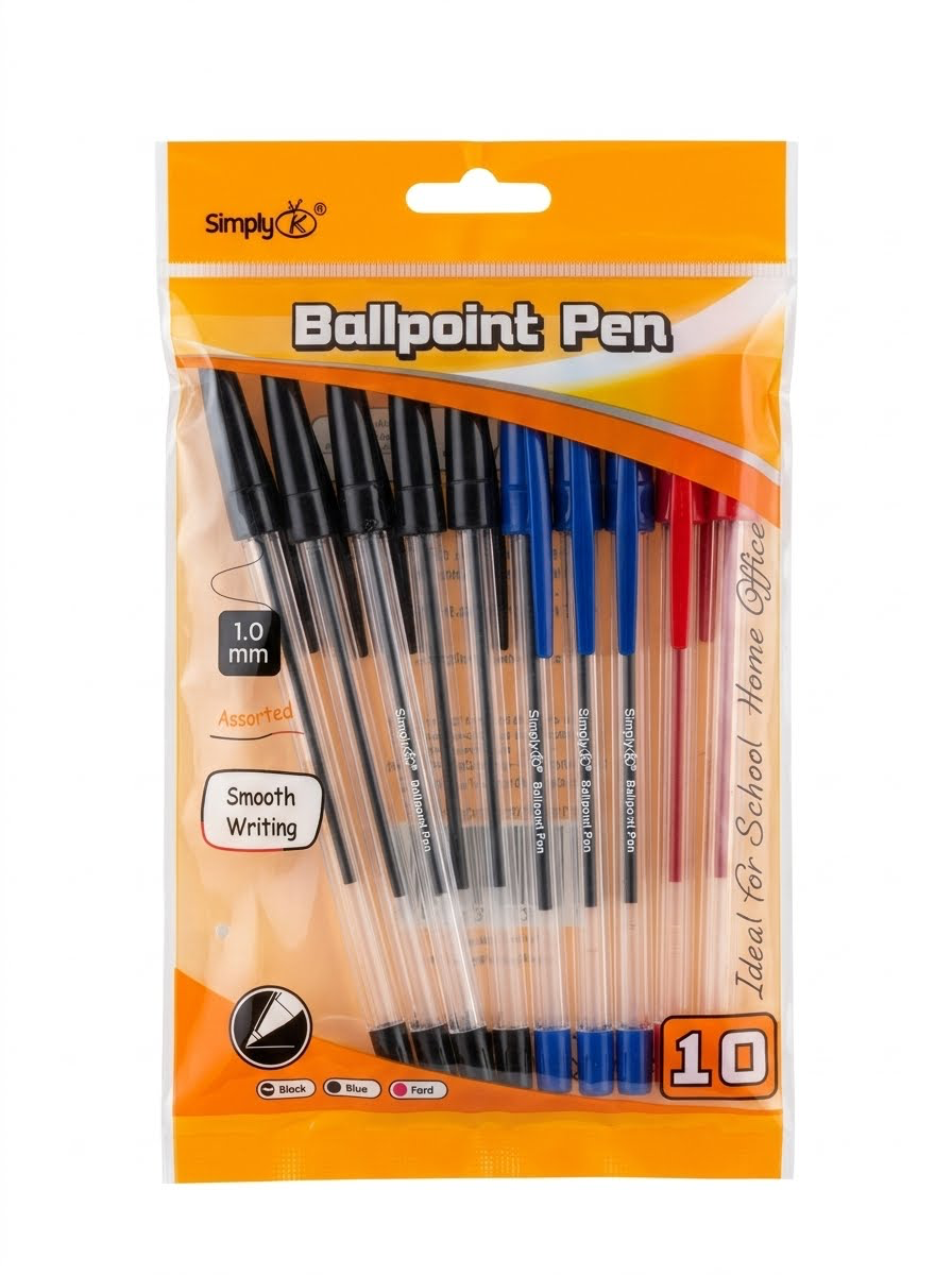 10 CT 1.0mm Ball Pen, Assorted
