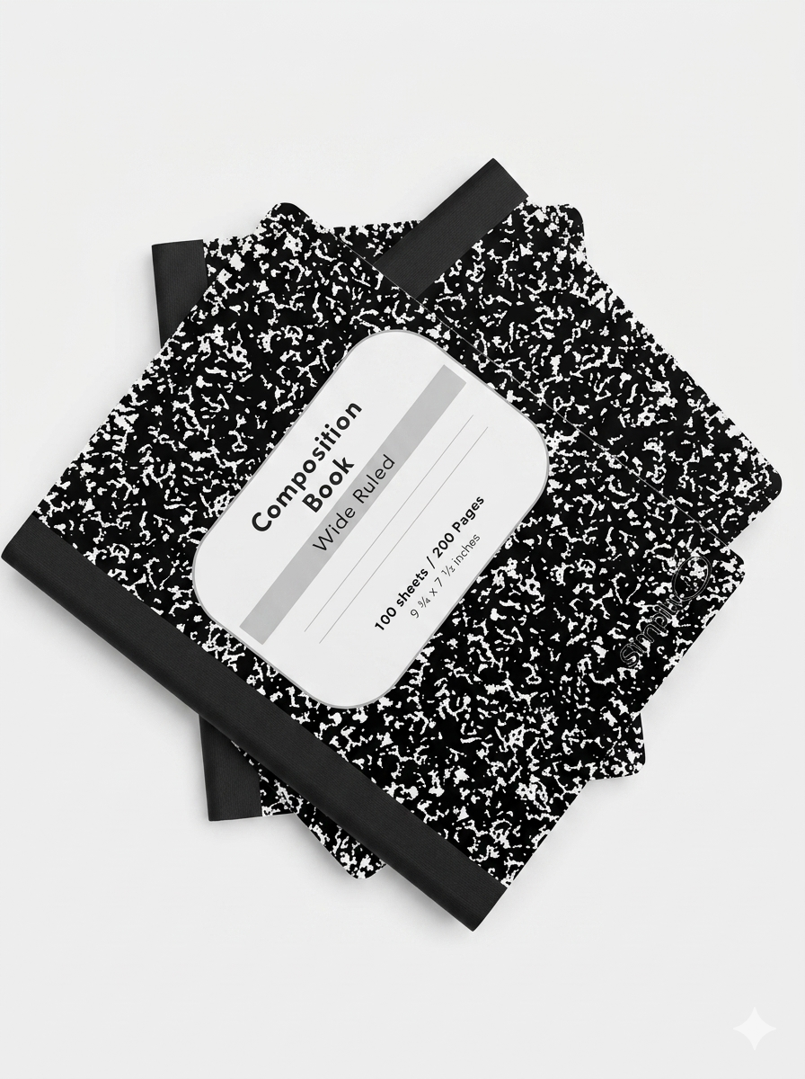 100 CT Marble Composition Book, Wide Ruled, Black