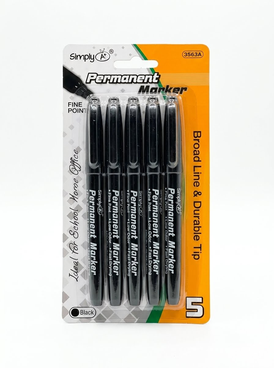 5 CT Permanent Marker, Black Fine Tip